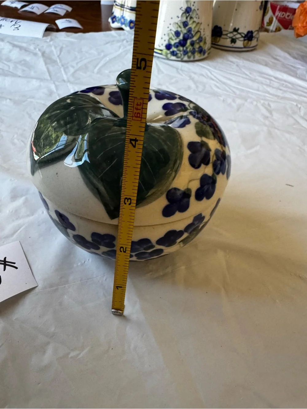 Polish Pottery Ceramic Apple Box with Blue Floral Pattern